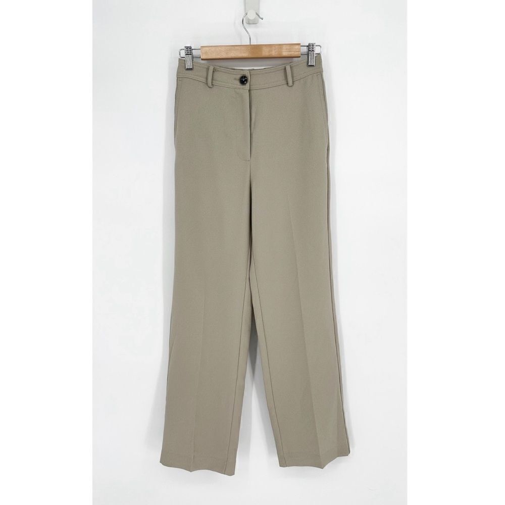 Mango MNG Basics High Rise Straight Trousers Taupe Grey Women's 2